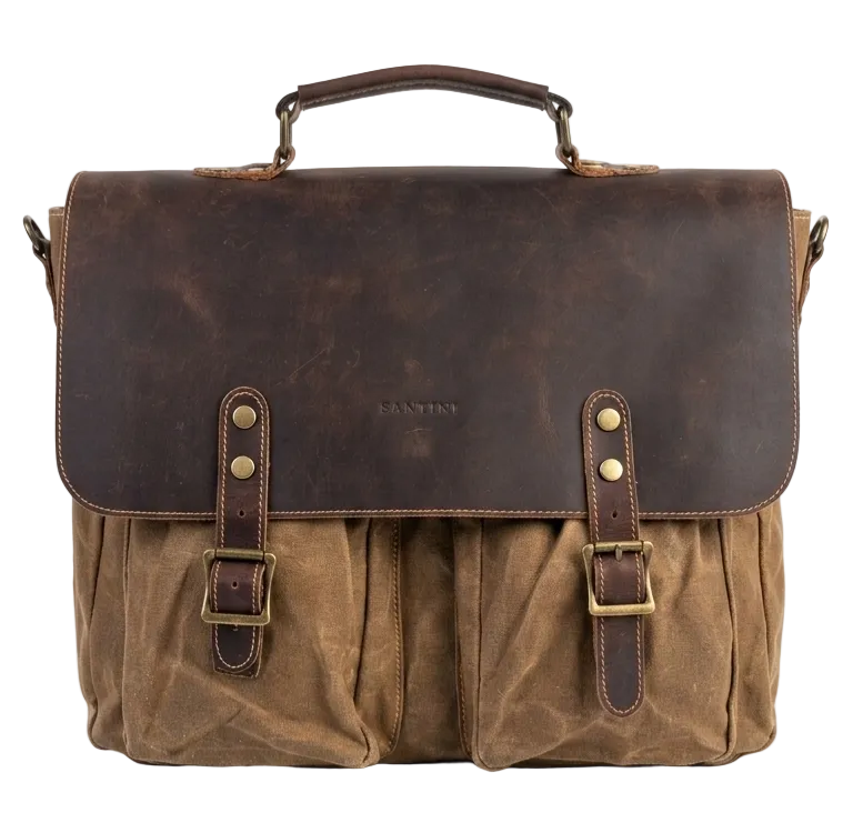 Maletín República Camel – Cuero Natural | 40×27×10 cm | Correa Ajustable | SANTINI