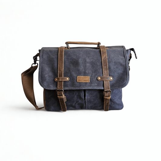 Maletín Araucanía Gris | Yute Impermeable + Cuero Natural | Para Notebook 16