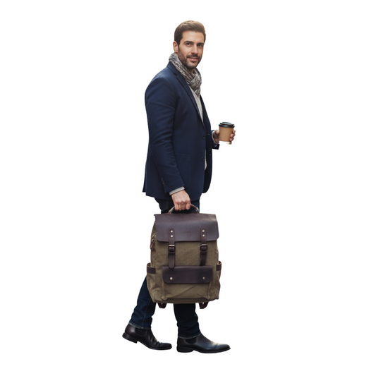 Mochila Verde Militar de Lona y Cuero Real | Resistente, Elegante y Funcional