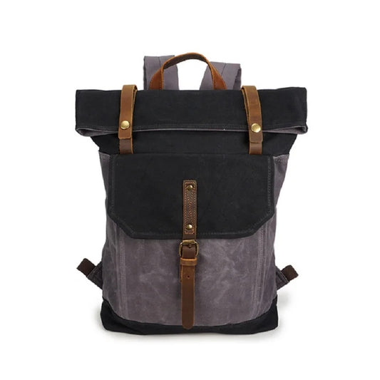 Mochila Lautaro Vintage Negra | Yute Impermeable y Cuero Premium