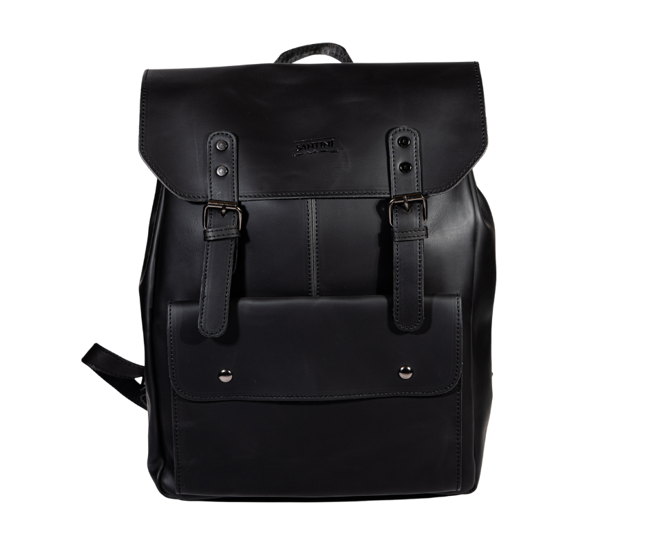 Mochila Animas Black de Cuero vegano Negro | Grande, Resistente y Unisex
