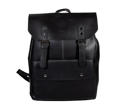 Mochila Animas Black de Cuero vegano Negro | Grande, Resistente y Unisex
