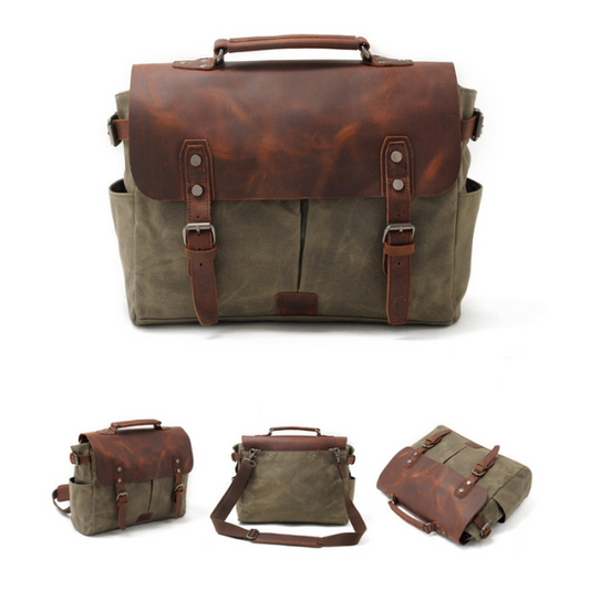 Maletín República Verde Militar | Cuero Natural, 39×27×10 cm y Correa Ajustable