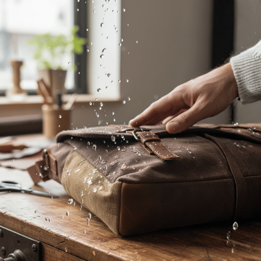 Maletín Araucanía CAFE | Yute Impermeable + Cuero Natural | Para Notebook 16