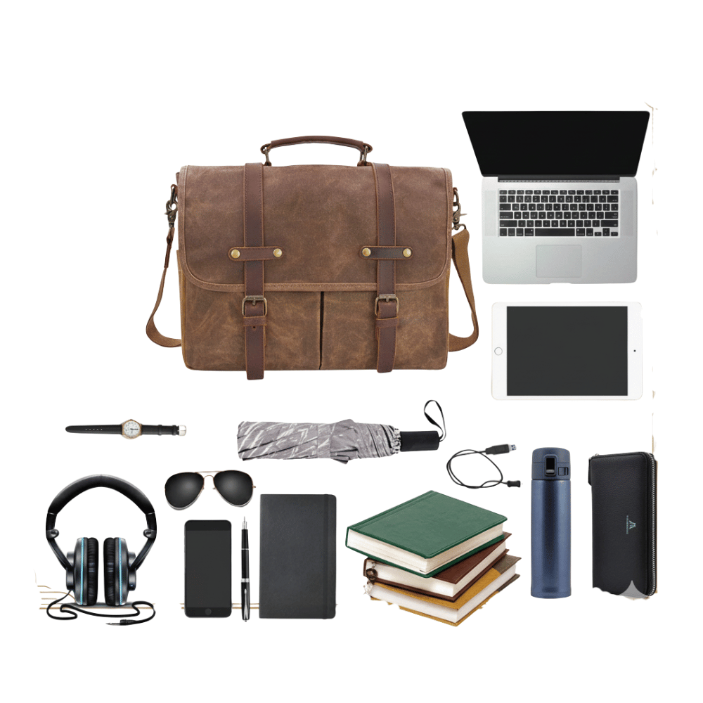 Maletín Araucanía CAFE | Yute Impermeable + Cuero Natural | Para Notebook 16