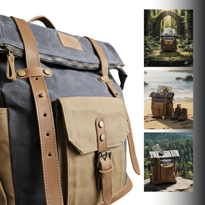 Mochila Coique gris – Impermeable con Detalles en Cuero Natural | Santini Chile