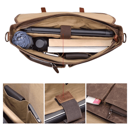 Maletín Araucanía CAFE | Yute Impermeable + Cuero Natural | Para Notebook 16