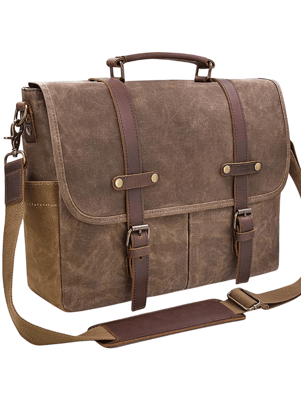 Maletín Araucanía Café – Yute Impermeable y Cuero Natural | Notebook 16" | SANTINI