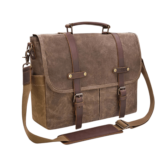 Maletín Araucanía CAFE | Yute Impermeable + Cuero Natural | Para Notebook 16