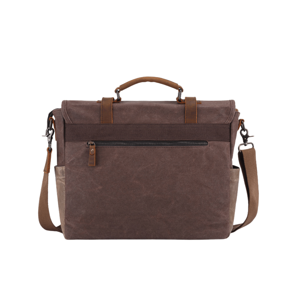 Maletín Araucanía CAFE | Yute Impermeable + Cuero Natural | Para Notebook 16