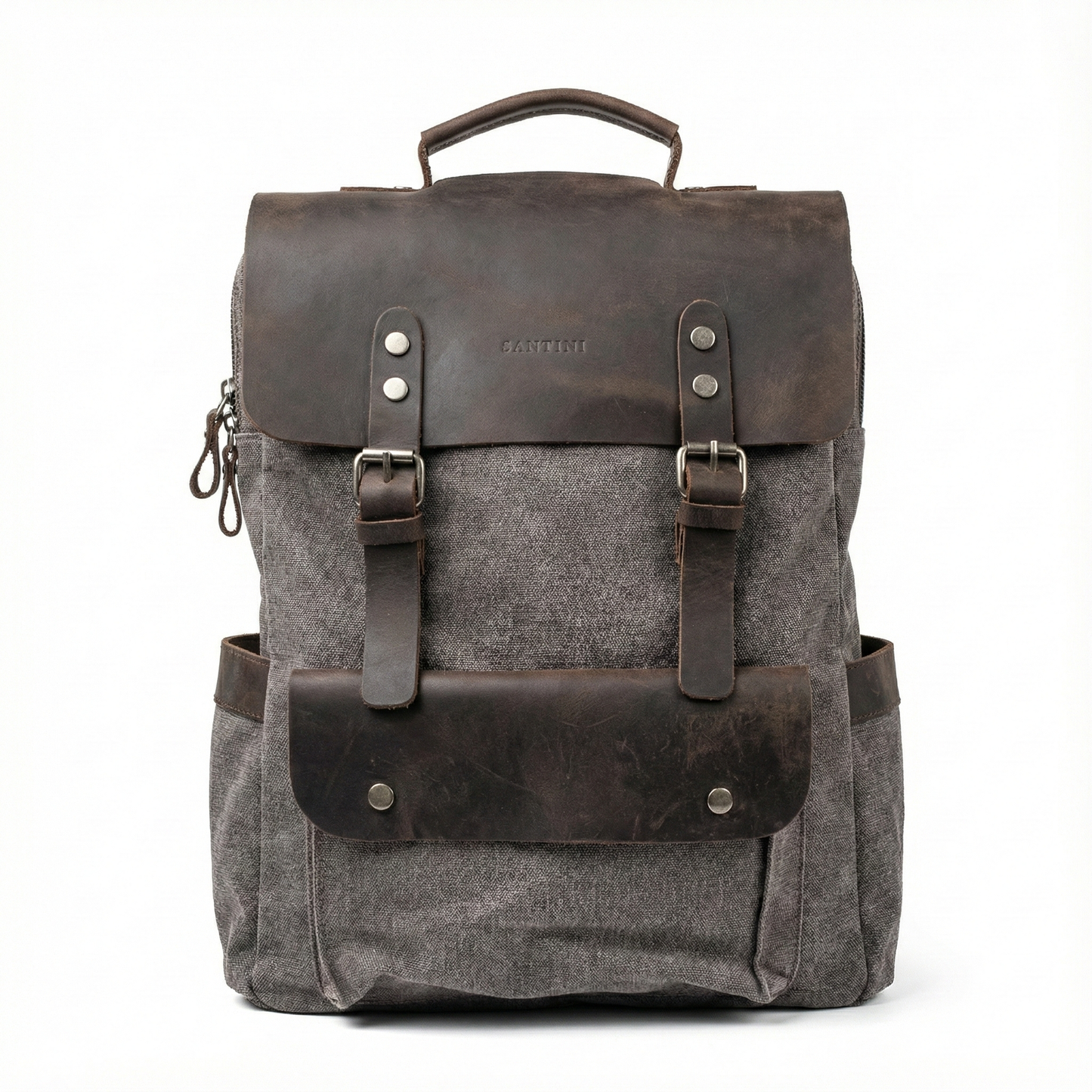 Mochila Santino Gris de Lona y Cuero Vegano | Elegante, Moderna y Resistente