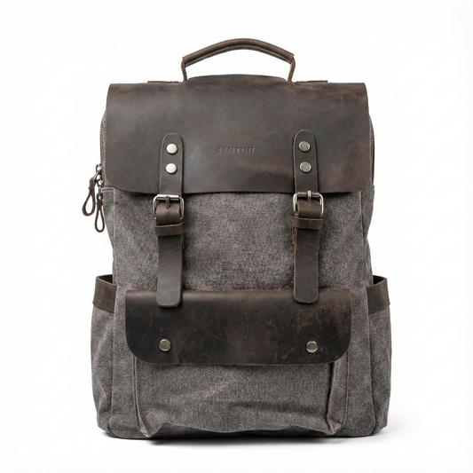 Mochila Santino Gris de Lona y Cuero Vegano | Elegante, Moderna y Resistente