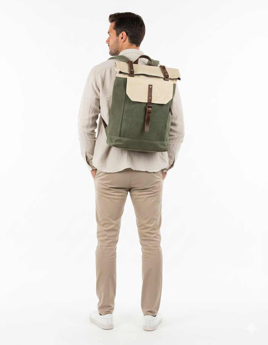 Mochila Lautaro Vintage | Yute Impermeable y Cuero Premium