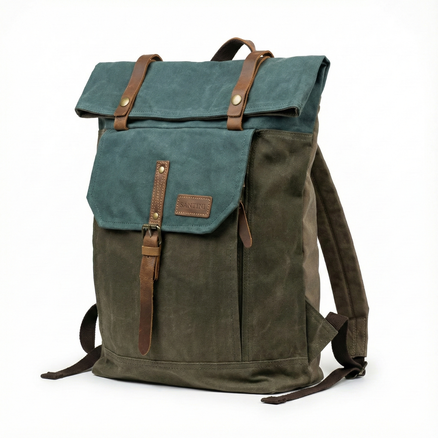 Mochila Lautaro Vintage Verde | Yute Impermeable y Cuero Premium