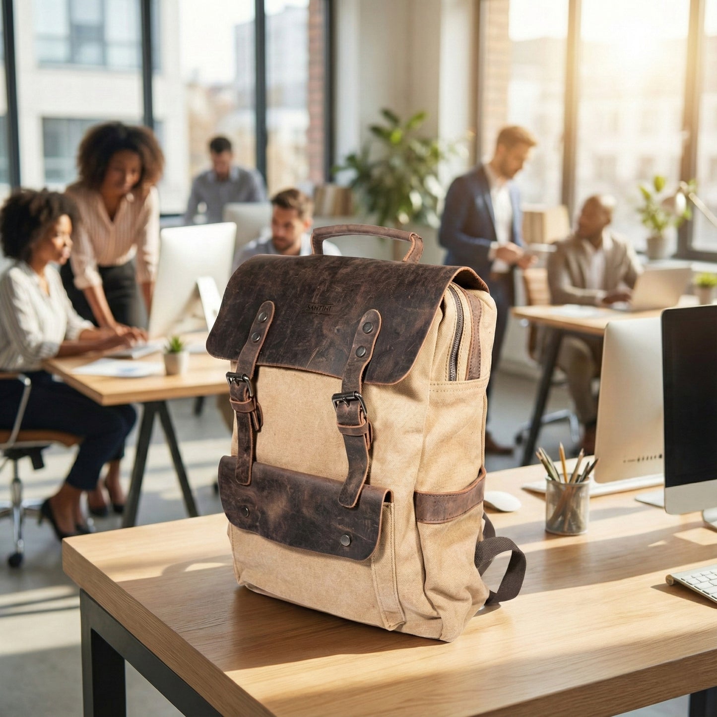 Mochila Santino de Lona y Cuero Real | Resistente, Elegante y Funciona