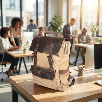 Mochila Santino de Lona y Cuero Real | Resistente, Elegante y Funciona