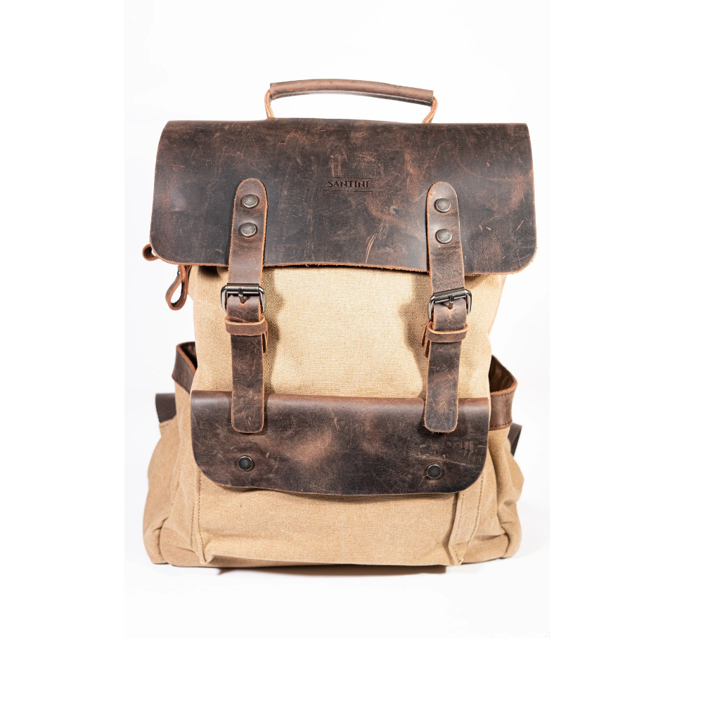 Mochila Camel de Lona y Cuero Real | Resistente, Elegante y Funciona