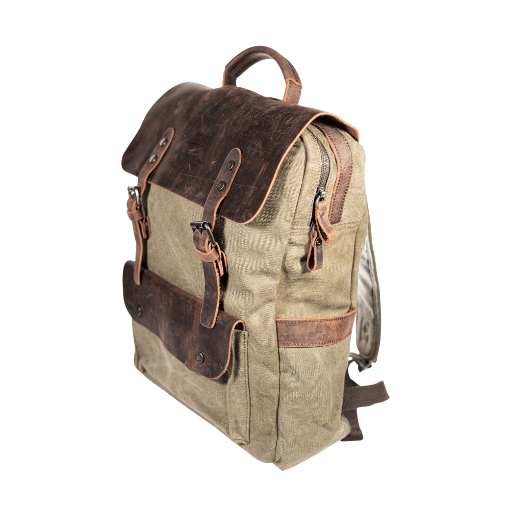 Mochila Verde Militar de Lona y Cuero Real | Resistente, Elegante y Funcional