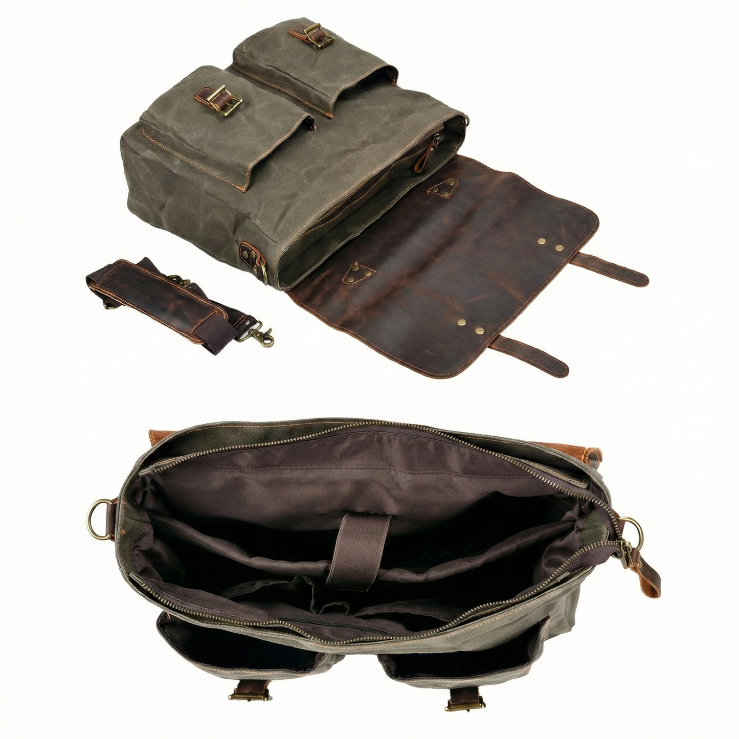 Maletín República Verde Militar – Cuero Natural | 40×27×10 cm | Correa Ajustable | SANTINI