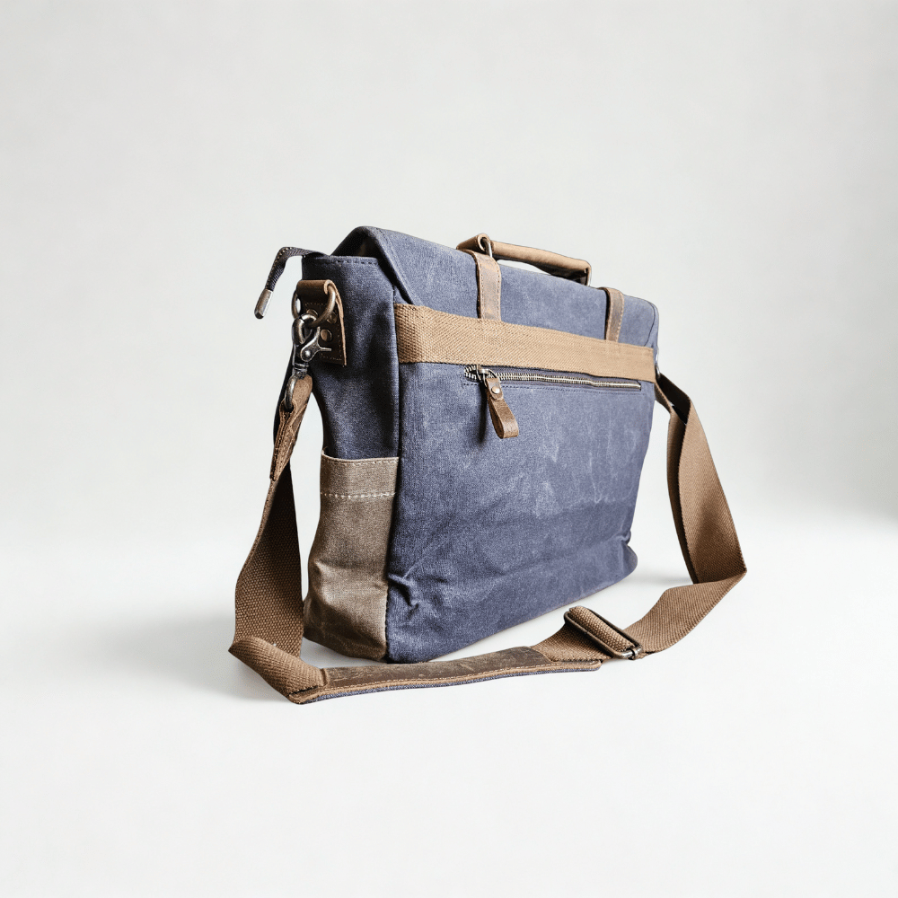 Maletín Araucanía Gris | Yute Impermeable + Cuero Natural | Para Notebook 16