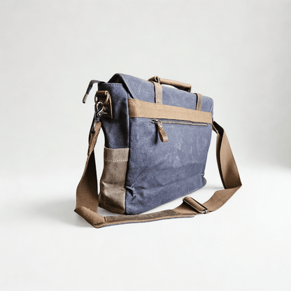 Maletín Araucanía Gris | Yute Impermeable + Cuero Natural | Para Notebook 16