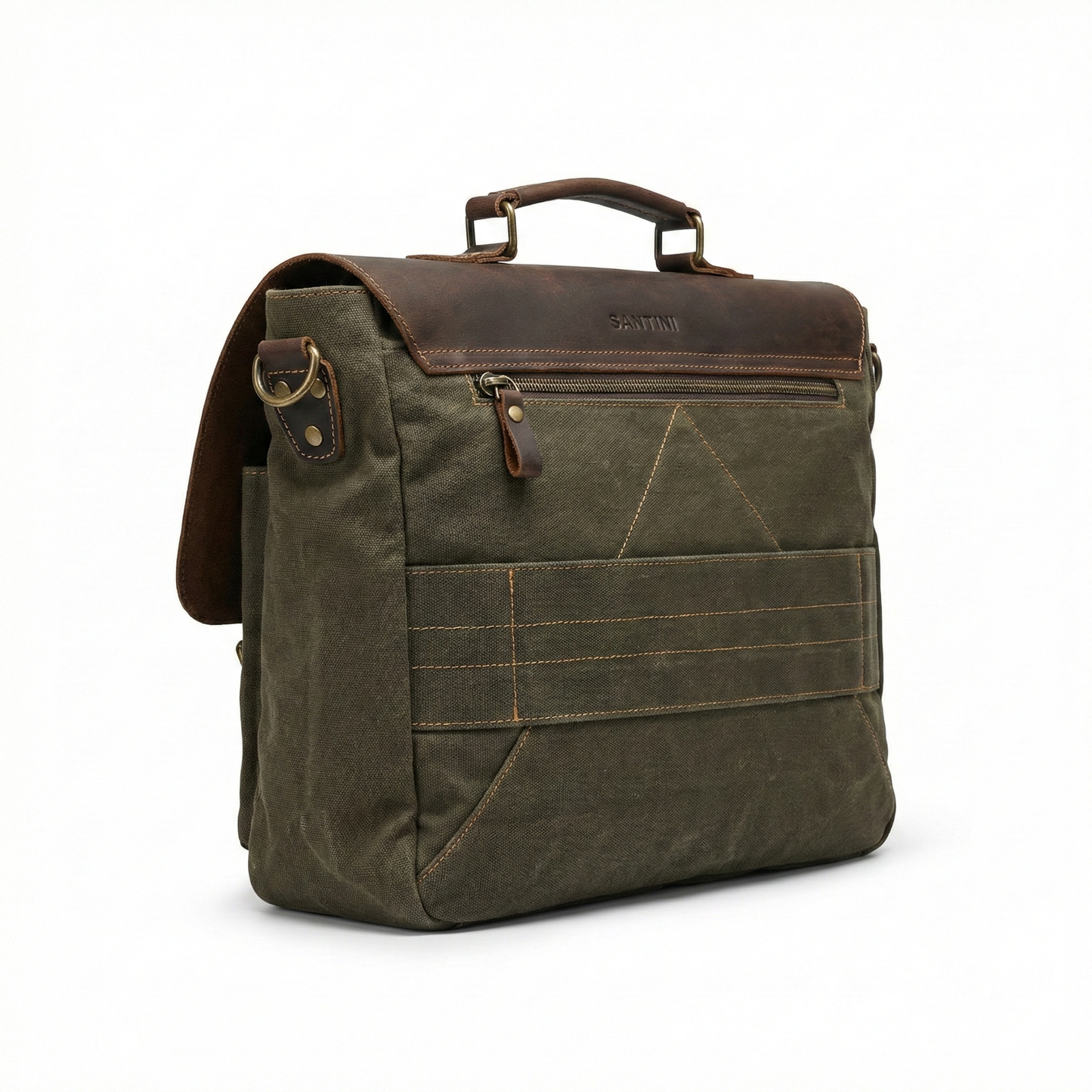 Maletín República Verde Militar – Cuero Natural | 40×27×10 cm | Correa Ajustable | SANTINI