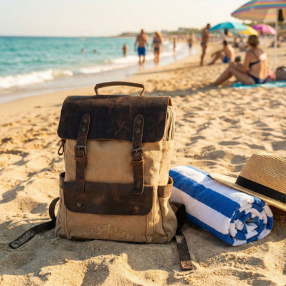 Mochila Santino de Lona y Cuero Real | Resistente, Elegante y Funciona