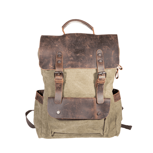 Mochila Verde Militar de Lona y Cuero Real | Resistente, Elegante y Funcional