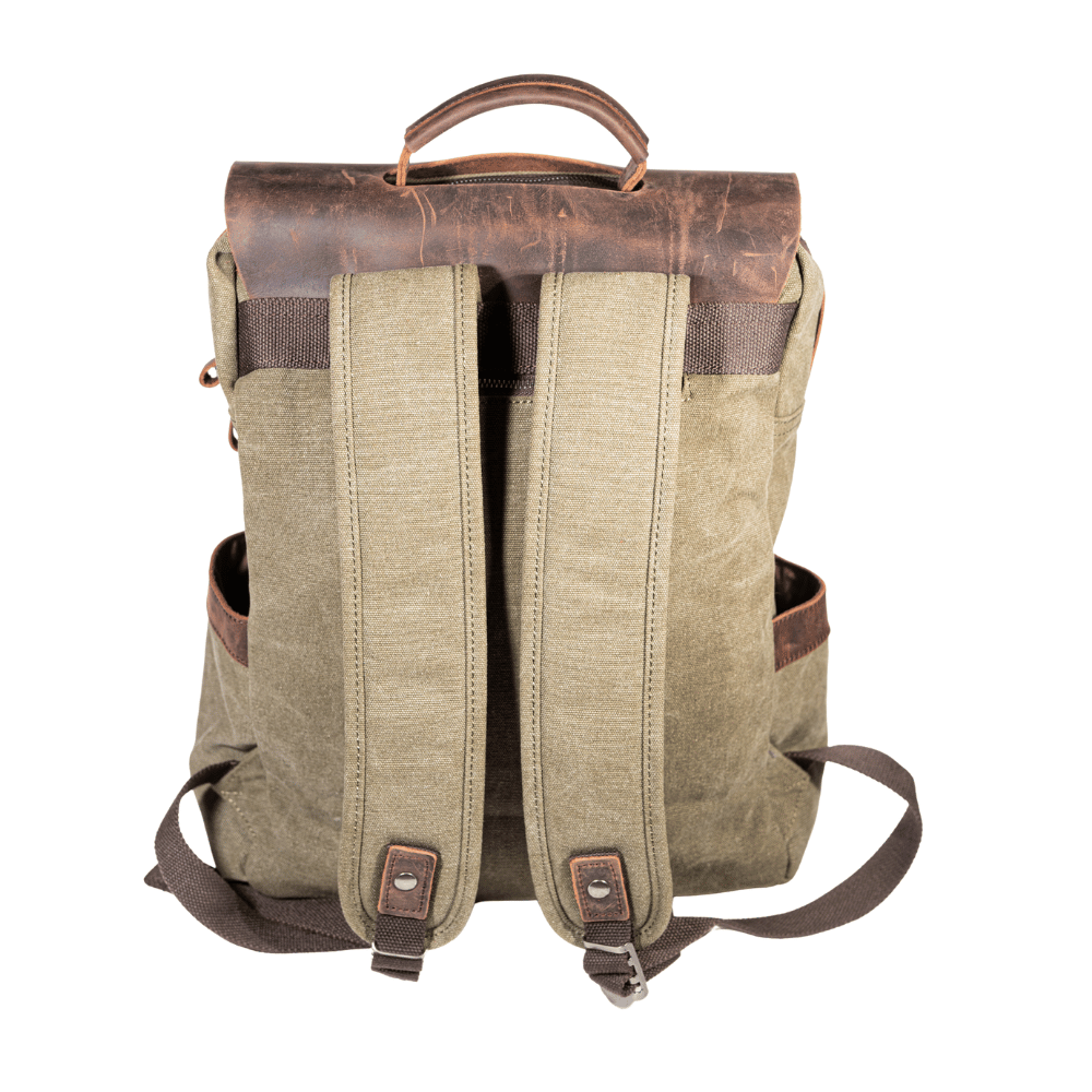 Mochila Verde Militar de Lona y Cuero Real | Resistente, Elegante y Funcional