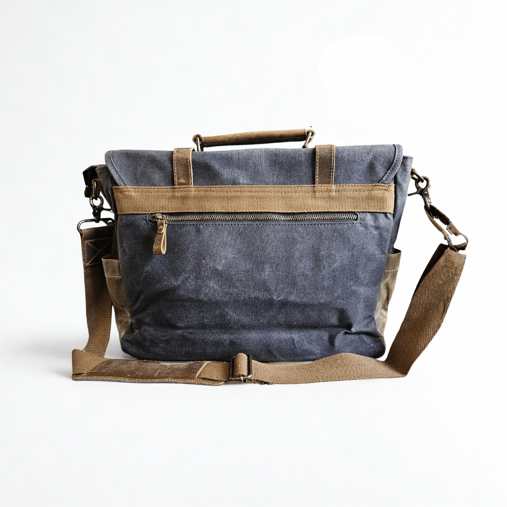 Maletín Araucanía Gris | Yute Impermeable + Cuero Natural | Para Notebook 16