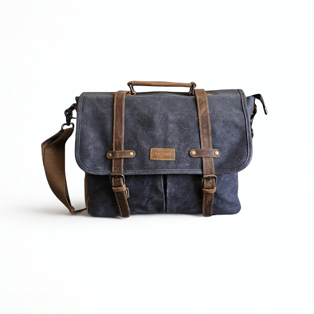 Maletín Araucanía Gris | Yute Impermeable + Cuero Natural | Para Notebook 16