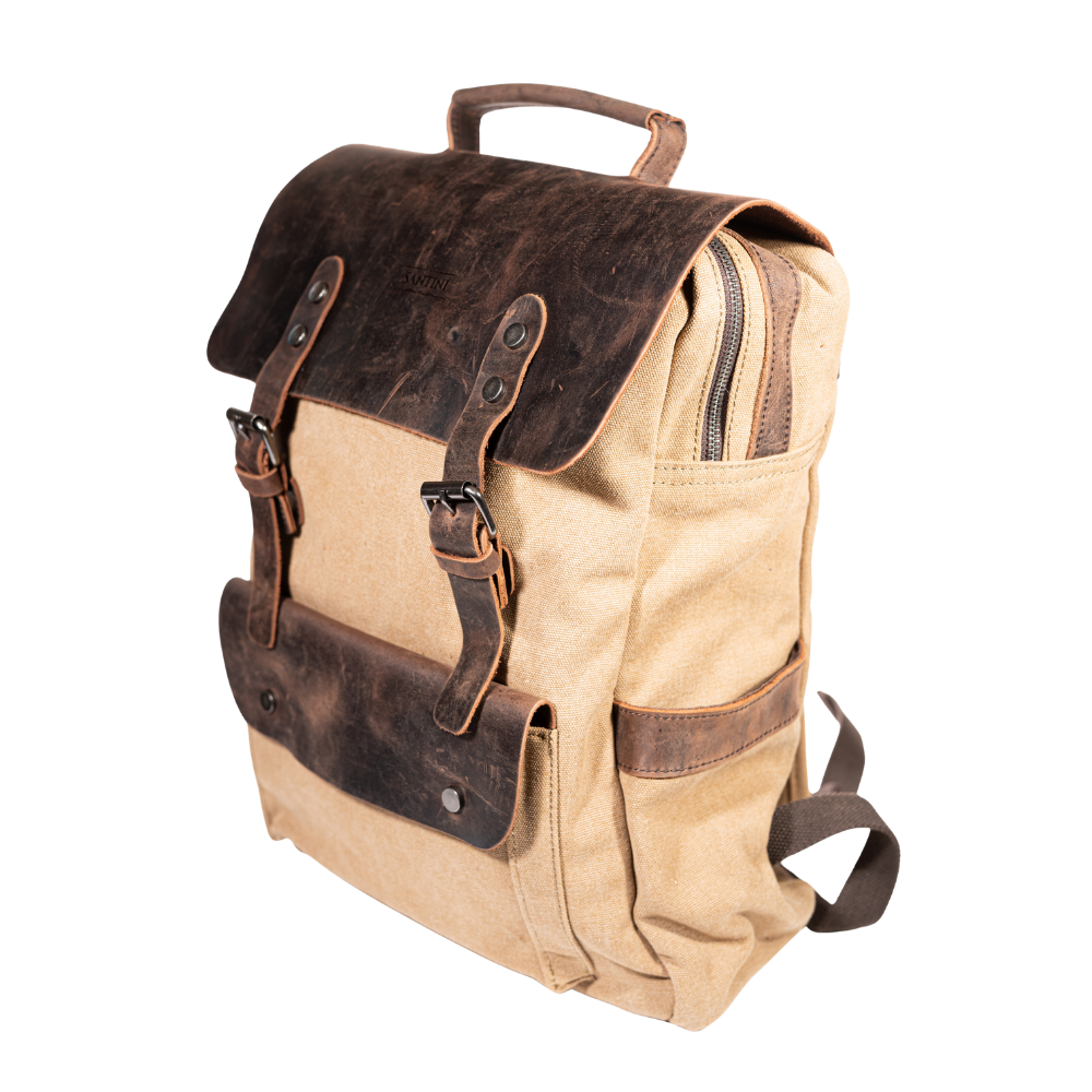 Mochila Camel de Lona y Cuero Real | Resistente, Elegante y Funciona