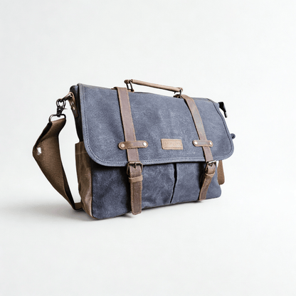 Maletín Araucanía Gris | Yute Impermeable + Cuero Natural | Para Notebook 16