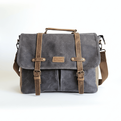 Maletín Araucanía Gris | Yute Impermeable + Cuero Natural | Para Notebook 16